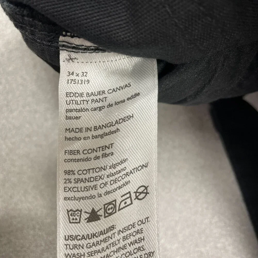 NEW Eddie Bauer Men's 34x32 Canvas Utility Pants Black Stretch Workwear  G1418